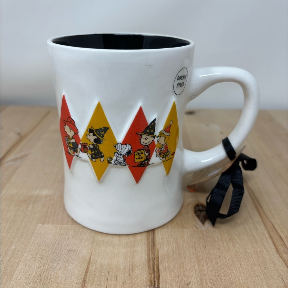 Rae Dunn Peanuts TRICK OR TREAT Mug Double Sided Black Inside Halloween New